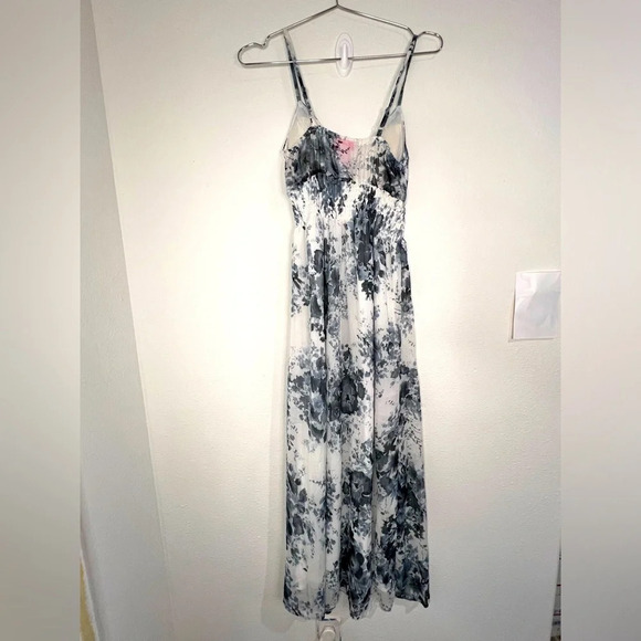She’s Cool Blue & Grey Floral Pattern with White Adjustable Strap Maxi Dress - Picture 7 of 9